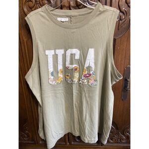 Maurices Womens USA Floral Graphic Muscle Tank Top Olive Green Size 2X